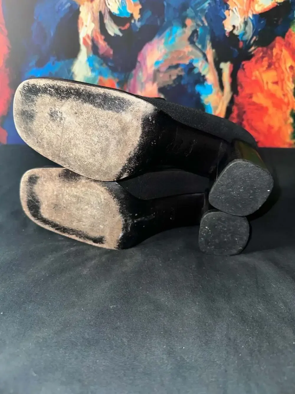 No.63 Enzo Angiolini Black Suede Block Heel Slip-On Pumps Size 6.5M